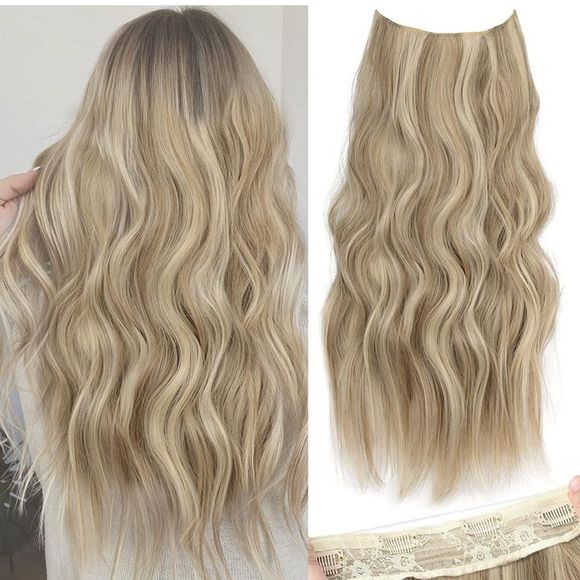 Invisible Wire Hair Extensions Adjustable Size 4 Secure Clips Long Wavy …